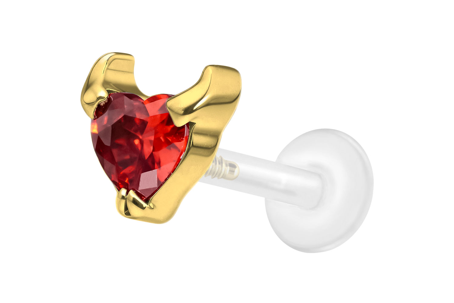 PTFE Labret Piercing mit Innengewinde + Titan-Aufsatz TEUFELSHERZ